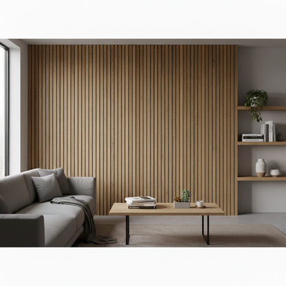 Panel Haus Premium Wide Slat 3-sided Wood Veneer Oak Acoustic Wall Panel  - 240cm x 30cm (2 pack)