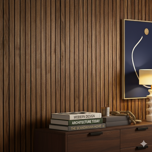 Panel Haus Premium Wide Slat 3-sided Wood Veneer Walnut Acoustic Wall Panel  - 240cm x 30cm (2 pack)